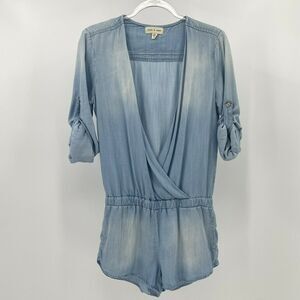 Cloth & Stone Women's Light Wash Rolled Sleeve Chambray Romper Size XS